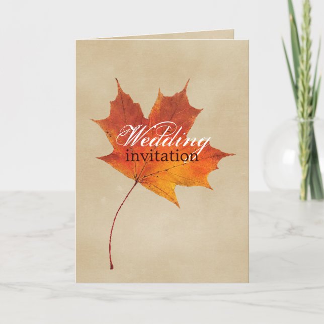 Invitation Automne Orange Fall in Love Feuille Mariage (Devant)