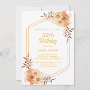 Invitation Automne Orange Fleur Or Blanc Femme Adulte