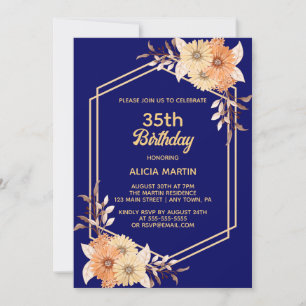 Invitation Automne Orange Fleur Or Marine Bleu Femme Adulte