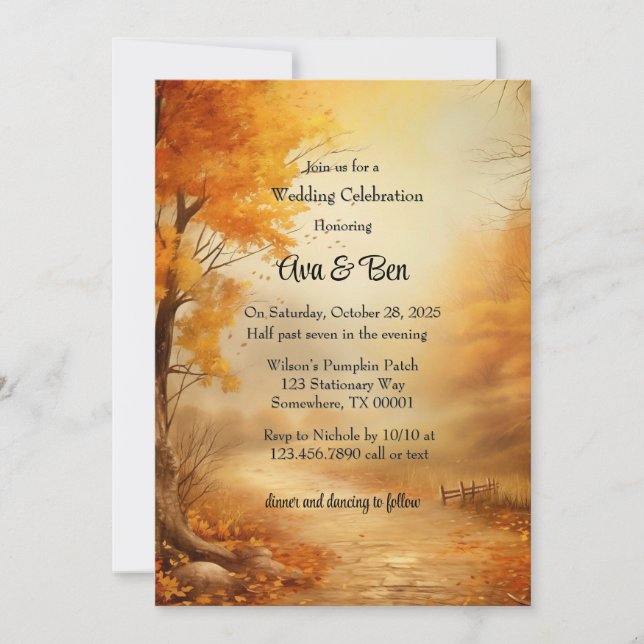 Invitation Automne Orange Tree Rustic Mariage Célébration (Devant)