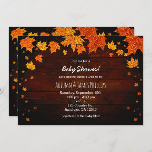 Invitation Automne Parties scintillant Automne Feuilles Baby 