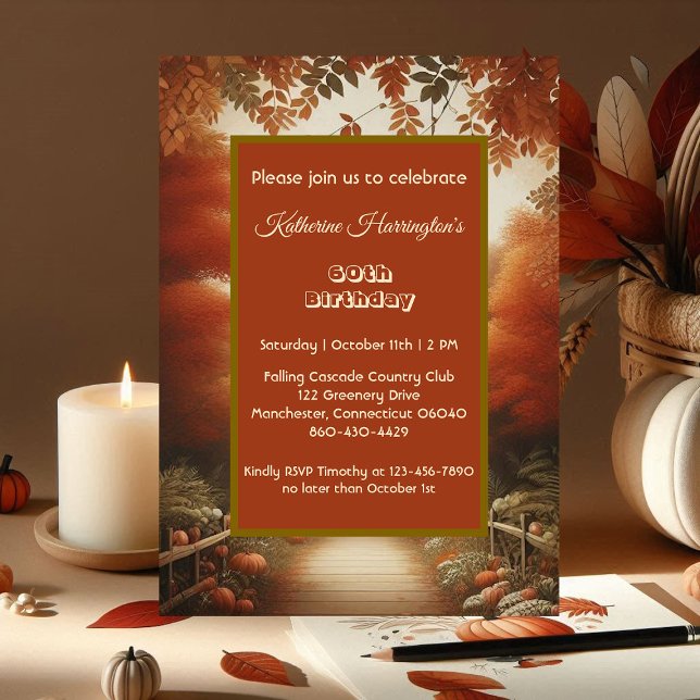 Invitation Automne Paysage Citrouille Patch 60e anniversaire (Autumn Landscape Pumpkin Patch Fall colors 60th Birthday Invitation)