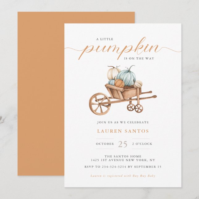 Invitation Automne - Petit Baby shower Citrouille | Invitatio (Devant / Derrière)