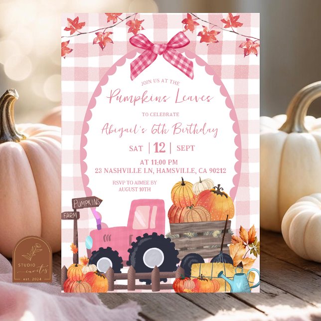 Invitation Automne Pink Bow Citrouille Patch Anniversaire (Créateur téléchargé)