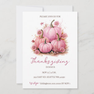Invitation Automne Pink Citrouilles Thanksgiving Dîner