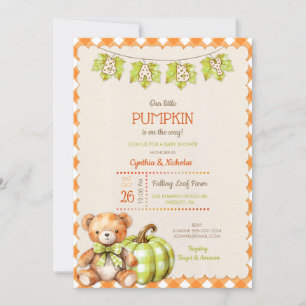 Invitation Automne Plaid Teddy Bear Citrouille Feuilles