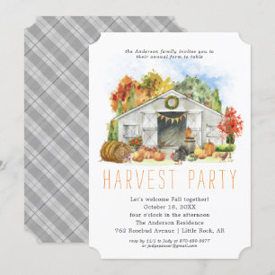 Invitation Automne Récolte Grange Thanksgiving Dîner