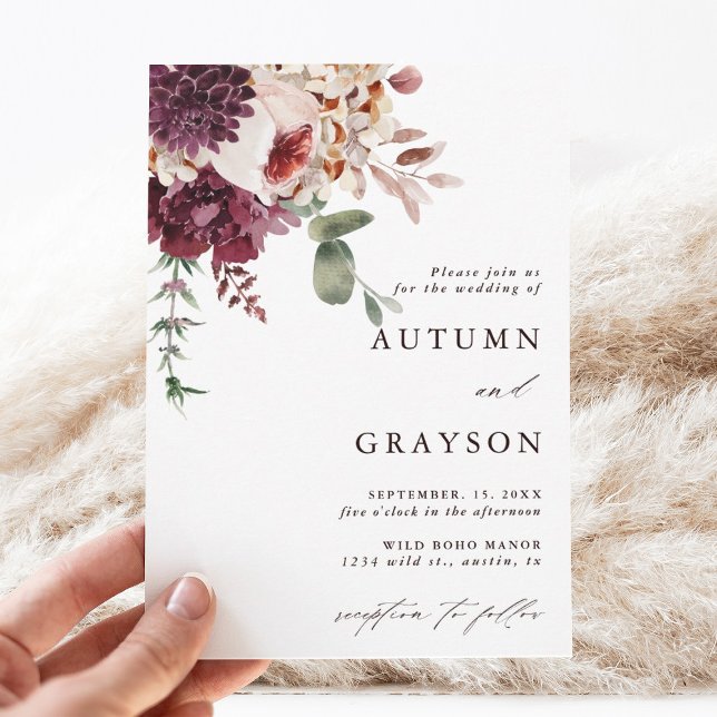 Invitation Automne Romance Aquarelle Floral Mariage Élégant (Créateur téléchargé)
