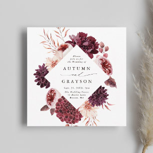 Invitation Automne Romance Aquarelle Florale Mariage Carré
