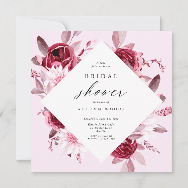 Invitation Automne Romance Gold Frame Floral nage douche (Devant)