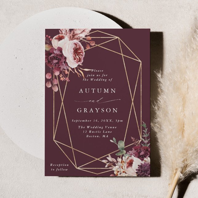 Invitation Automne Romance Gold Mariage d'aquarelle géométriq (Créateur téléchargé)