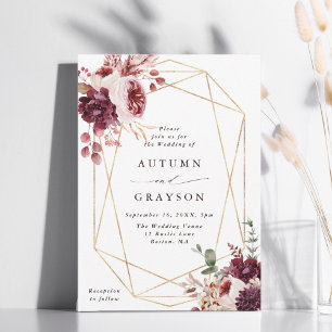 Invitation Automne Romance Gold Mariage de cadre géométrique