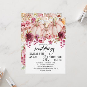 Invitation Automne rose Bourgogne Citrouille Floral Mariage I