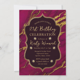 Invitation Automne Rose et Or 21e Anniversaire en Marbre