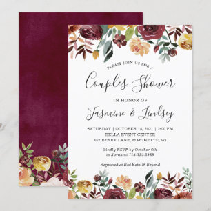 Invitation Automne Rouge Orange Floral Mariage Couples Douche