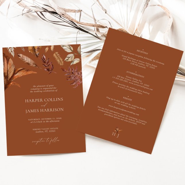 Invitation Automne Russe Boho Terracotta Mariage Feuille (Créateur téléchargé)
