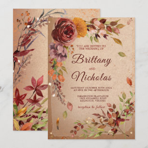 Invitation Automne Russe Fleur Bourgogne Brousse Mariage de a