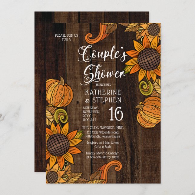 Invitation Automne Rustique | Autumn Sunflowers Couple's Show (Devant / Derrière)