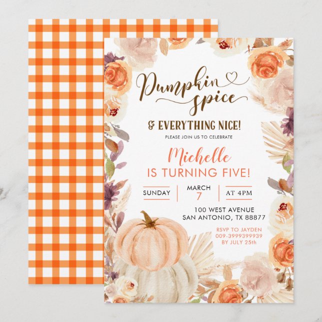 Invitation Automne Rustique Bohème Épice de Citrouille et Tou (Devant / Derrière)