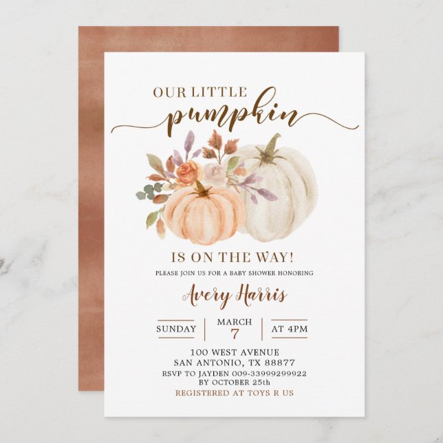 Invitation Automne Rustique Boho Citrouille Baby shower Invit (Devant / Derrière)