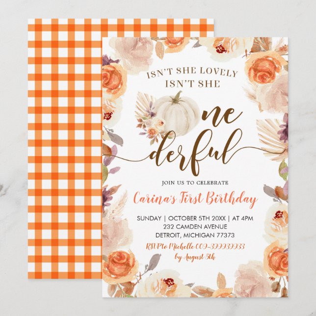 Invitation Automne Rustique Boho Citrouille Onederday Invita (Devant / Derrière)