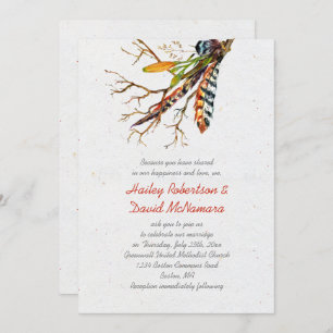 Invitation Automne Rustique Boho Feathers Vines Mariage  