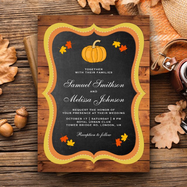 Invitation Automne Rustique Bois Chalkboard Citrouille Mariag (Créateur téléchargé)