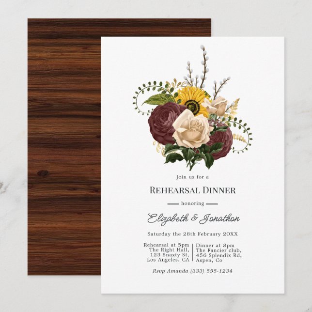 Invitation Automne rustique - Dîner de répétition de mariage  (Devant / Derrière)