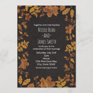 Invitation Automne Rustique Feuilles Dorées Élégant Mariage