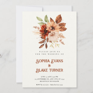 Invitation Automne Rustique Floral Botanique Mariage Crème Bl