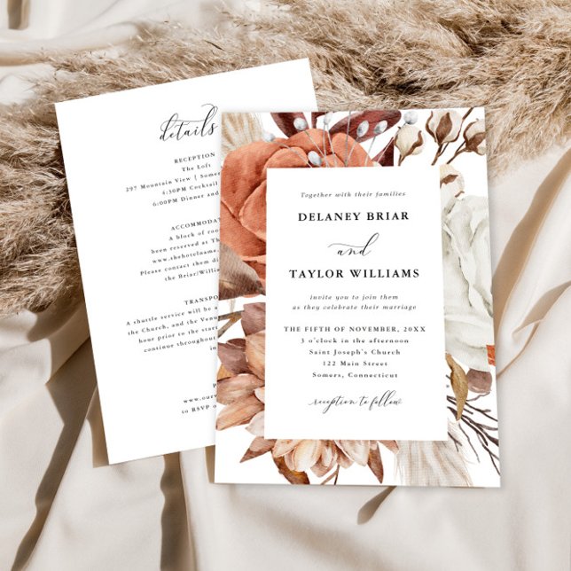 Invitation Automne Rustique Floral, Cadre Mariage Un Pièce (Créateur téléchargé)