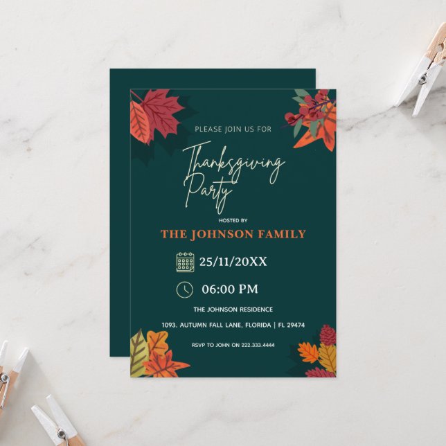 Invitation Automne Rustique Floral Thanksgiving Dîner (Devant/Arrière en situation)
