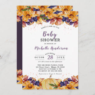 Invitation Automne Rustique floral violet Baby shower Invitat