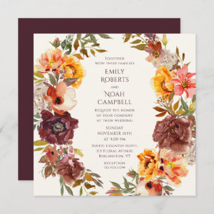 Invitation Automne Rustique Plum Orange Floral Mariage