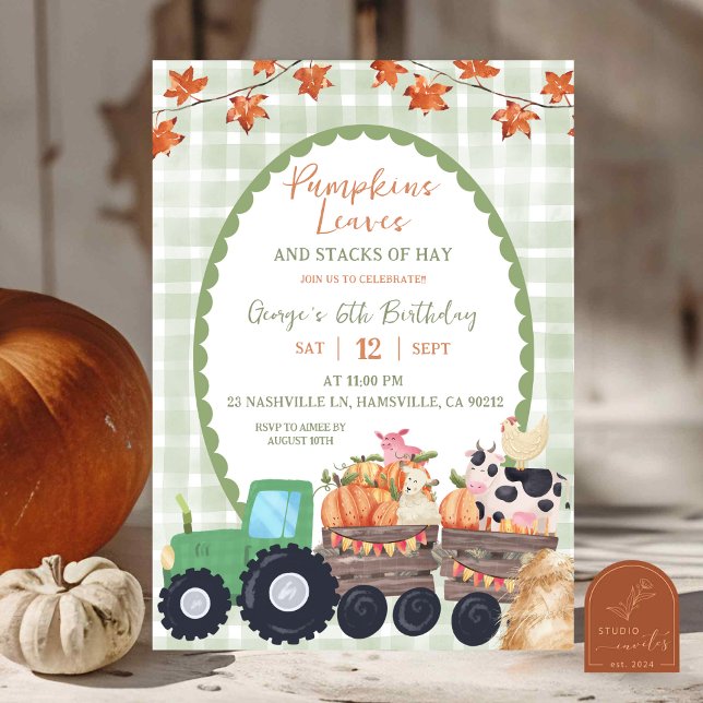 Invitation Automne Sage Vert Ferme Animaux Anniversaire (Créateur téléchargé)