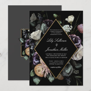 Invitation Automne Sombre Moody Cadre Floral Violet Mariage