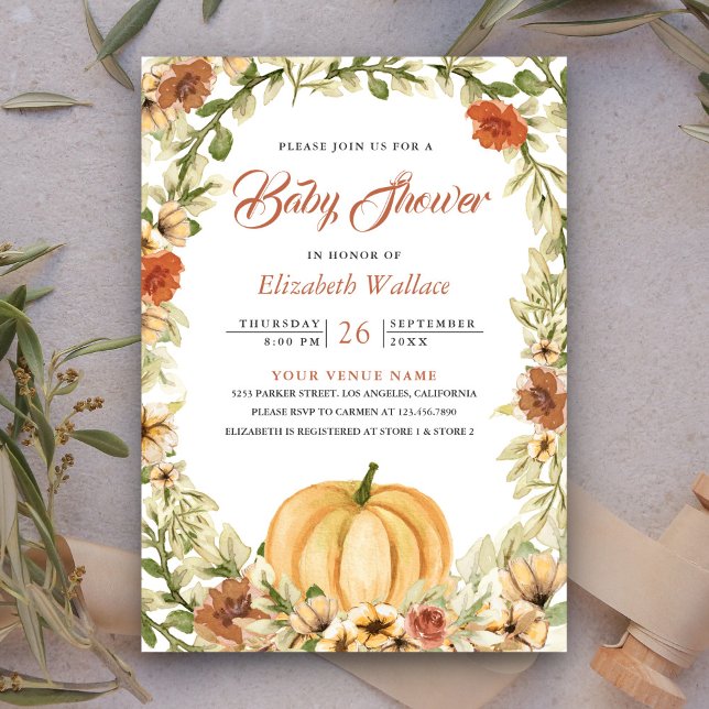 Invitation Automne Terme Citrouille Floral Terre Baby shower (Créateur téléchargé)