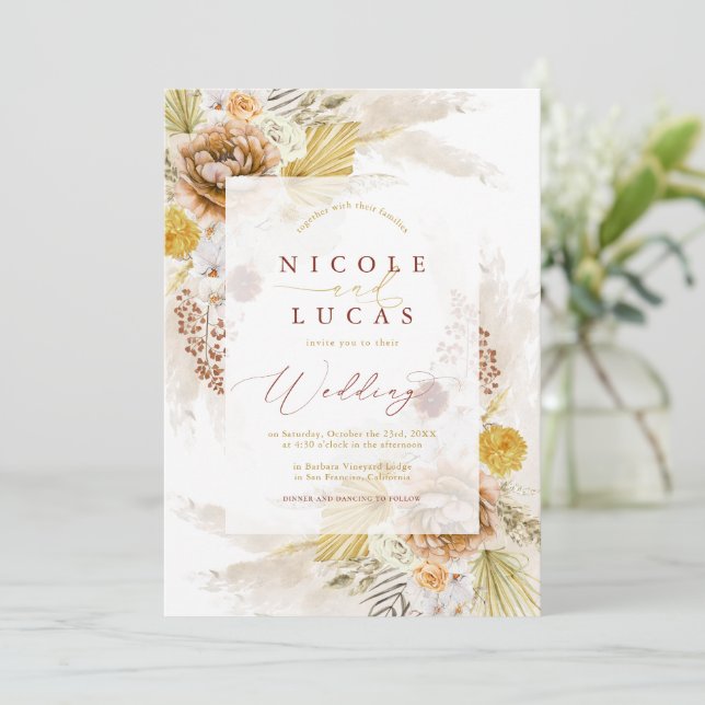 Invitation Automne Terracotta Automne Boho Pampas Mariage en  (Debout devant)