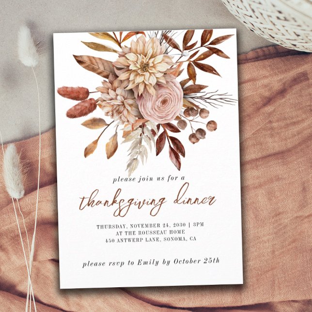 Invitation Automne Terracotta Bisque Floral Thanksgiving (Créateur téléchargé)