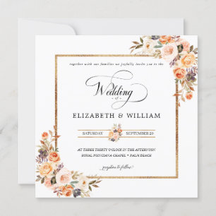 Invitation Automne Terracotta Floral Mariage Carré