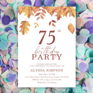 Invitation Automne tombant feuille 75e anniversaire Invitatio