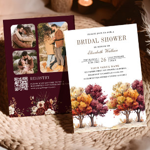 Invitation Automne Tomber Bourgogne Arbres Code QR Enterremen