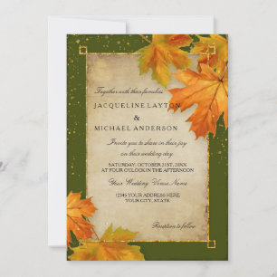 Invitation Automne Tomber Feuilles Feuilles Élégant Mariage