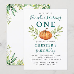 Invitation Automne Verdure Petit Citrouille Premier anniversa