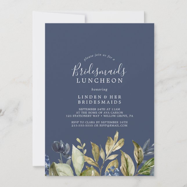 Invitation Automne Vert Marine Bridesmaids Déjeuner (Devant)