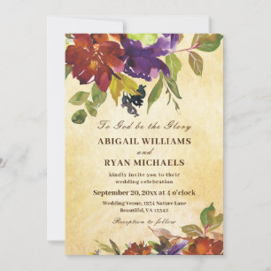 Invitation Automne violet brûlé Orange Mariage chrétien