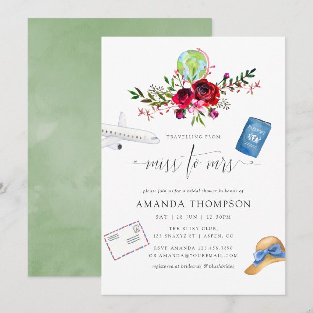 Invitation Automne Voyageant De Mlle À Mme Fête des mariées (Devant / Derrière)