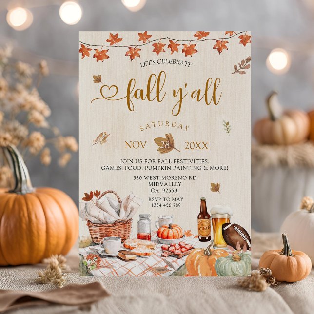 Invitation Automne Y'all Party Automne Harvest Citrouille (Créateur téléchargé)