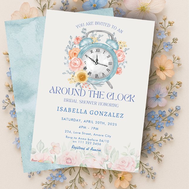 Invitation Autour de la Fête des mariées de l'horloge (Around the Clock Bridal Shower Invitation)