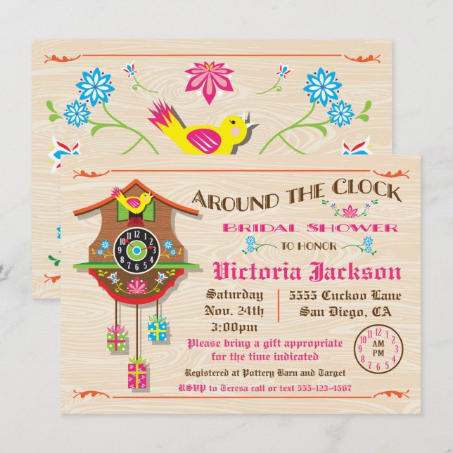 Invitation Autour de la Fête des mariées Folk art Cuckoo (Devant / Derrière)